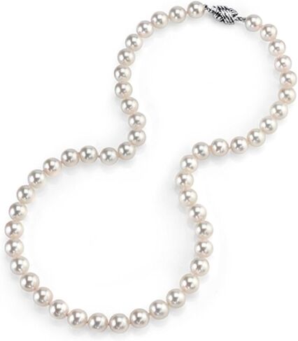 The Pearl Source Premium 14K Gold 7.0-7.5mm AAA Quality Round Genuine White Japanese Akoya Saltwater Cultured Pearl Necklace in 16" Choker Length for Women in Kuwait