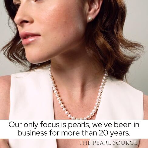 The Pearl Source Premium 14K Gold 7.0-7.5mm AAA Quality Round Genuine White Japanese Akoya Saltwater Cultured Pearl Necklace in 16" Choker Length for Women in Kuwait