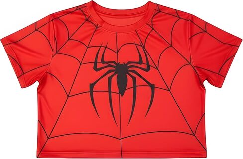 Womens Web with Spider Crop Top Shirt Adult Teens Women Man Costume Tshirts Y2k T Tee Halloween Costumes in Kuwait
