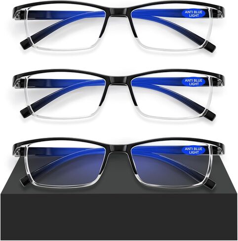 3 Pack Reading Glasses for Men, Spring Hinge Rectangular Readers for Men with Blue Light Blocking in Kuwait