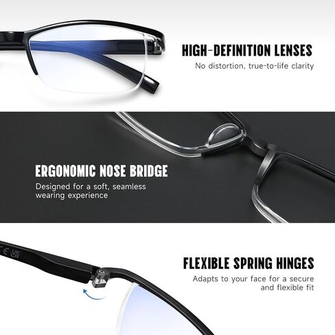 3 Pack Reading Glasses for Men, Spring Hinge Rectangular Readers for Men with Blue Light Blocking in Kuwait