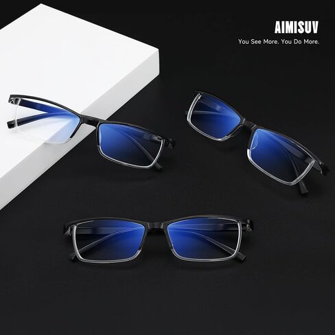3 Pack Reading Glasses for Men, Spring Hinge Rectangular Readers for Men with Blue Light Blocking in Kuwait