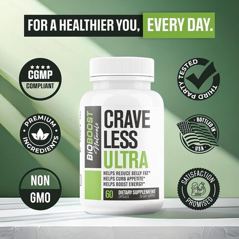 Crave Less Ultra - Supports GLP-1 Pathway Function - Weight Loss Pills/Appetite Suppressnt + Fat Burner for Women & Men | Increase Energy - 3rd Party Tested Formula - 60 Capsules for Adults in Saudi Arabia
