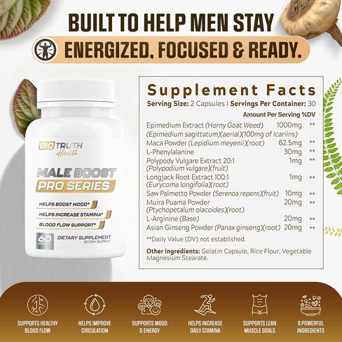Male Boost PRO Series - The Ultimate Male Supplement - Pills for Men Fast Acting Blood Flow for Manhood, Muscle, Strength, Stamina - Overall Test Level Support - HornyGoatWeed + 8 More - 60 Capsules in Saudi Arabia