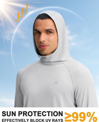 Pioneer Camp Men's UPF 50+ Sun Hoodie Shirt Long Sleeve Quick Dry Rash Guard Thumb Holes Watch Window Fishing Hiking Golf in Kuwait