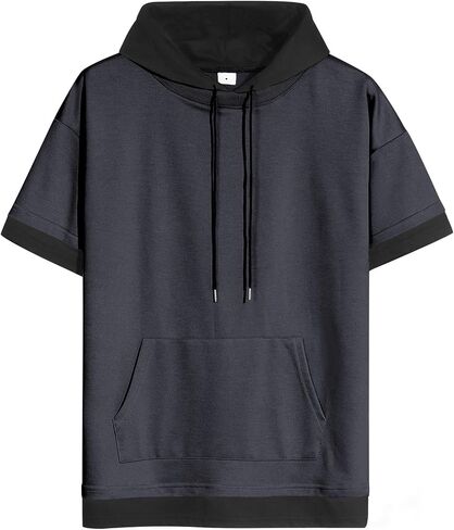 Mens Short Sleeve Hoodie Big Pocket T-Shirt Streetwear Soft Cotton Wicking Moisture Sleeve Summer Hoodies in Saudi Arabia
