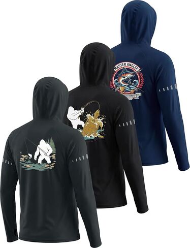 3 Pack UPF 50+ Sun Protection Mens Hoodie Long Sleeve SPF Fishing Shirt Swim Rash Guard Athletic Workout Tops in Saudi Arabia