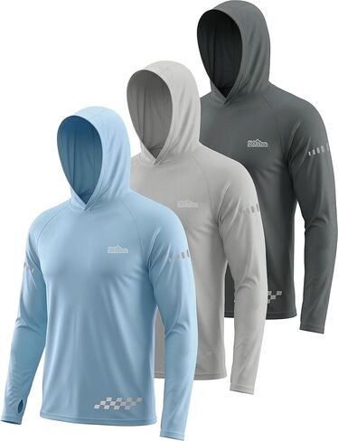 3 Pack UPF 50+ Sun Protection Mens Hoodie Long Sleeve SPF Fishing Shirt Swim Rash Guard Athletic Workout Tops in Saudi Arabia