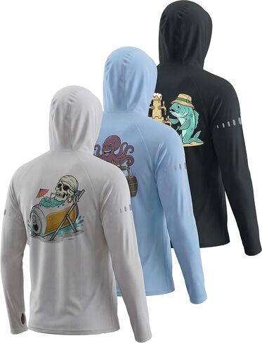 3 Pack UPF 50+ Sun Protection Mens Hoodie Long Sleeve SPF Fishing Shirt Swim Rash Guard Athletic Workout Tops in Saudi Arabia