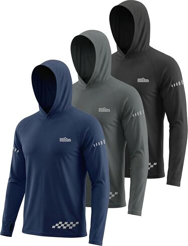 3 Pack UPF 50+ Sun Protection Mens Hoodie Long Sleeve SPF Fishing Shirt Swim Rash Guard Athletic Workout Tops in Saudi Arabia