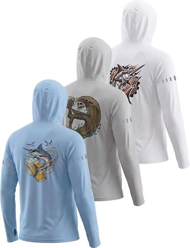 3 Pack UPF 50+ Sun Protection Mens Hoodie Long Sleeve SPF Fishing Shirt Swim Rash Guard Athletic Workout Tops in Saudi Arabia