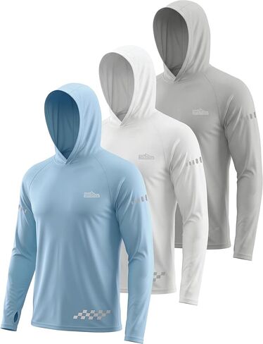 3 Pack UPF 50+ Sun Protection Mens Hoodie Long Sleeve SPF Fishing Shirt Swim Rash Guard Athletic Workout Tops in Saudi Arabia