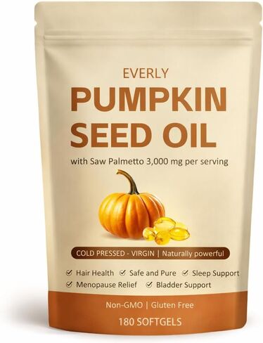Everly Pumpkin Seed Oil with Saw Palmetto,Cold Pressed, Pure Virgin Oil,Essential Fatty Acids, & Phytosterols | Non-GMO,180 SOFTGELS in Kuwait