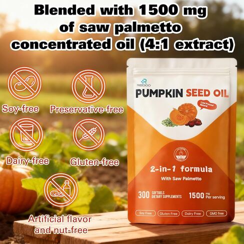 Pumpkin Seed Oil 1500mg High Potency – Extra Strength Supplement for Prostate Health & Frequent Urination, Natural DHT Blocker for Hair Growth, Supports Healthy Skin & Men’s Wellness – 300 Softgels in Saudi Arabia
