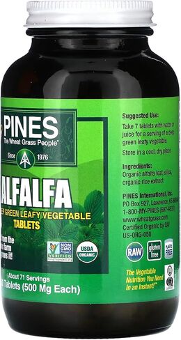 Alfalfa - Organic - Tablets - 500 Tablets by Pines International in Kuwait