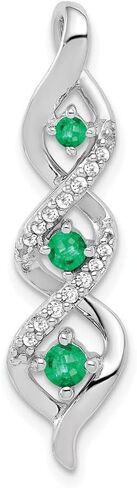 Diamond2Deal 14k White Gold 3-stone Twisted Diamond and Emerald Chain Slide Pendant fine Jewelry Gift for Women in Kuwait