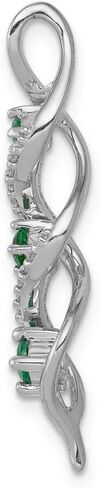 Diamond2Deal 14k White Gold 3-stone Twisted Diamond and Emerald Chain Slide Pendant fine Jewelry Gift for Women in Kuwait