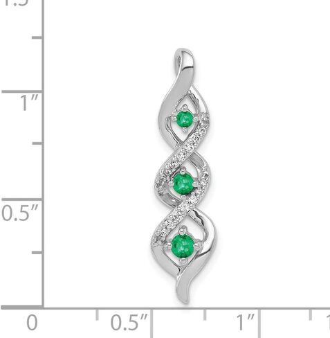 Diamond2Deal 14k White Gold 3-stone Twisted Diamond and Emerald Chain Slide Pendant fine Jewelry Gift for Women in Kuwait