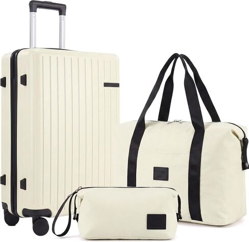 Hoteel Luggage Sets 3 Piece, 4-Yr Warranty, PC+ABS Suitcases with Wheels and Side Hook, Hardshell 20 inch Luggage with Duffel Bag Travel Bag, Black(20/DB/TB) in Saudi Arabia