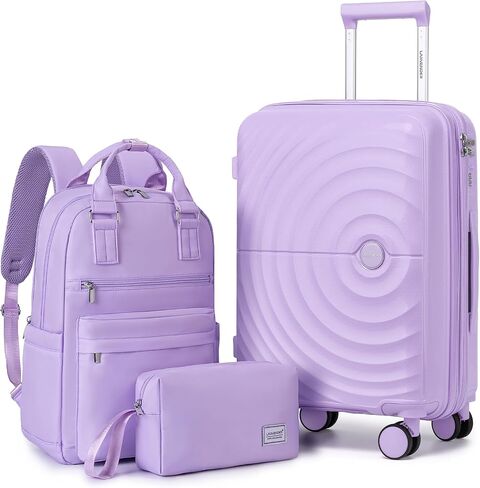 Carry On Luggage Set 22x14x9 Airline Approved, Expandable 20 Inch Carry-On Suitcases With Wheels, Lightweight Luggage Sets 3 Pieces With Backpack, Lavender in Saudi Arabia
