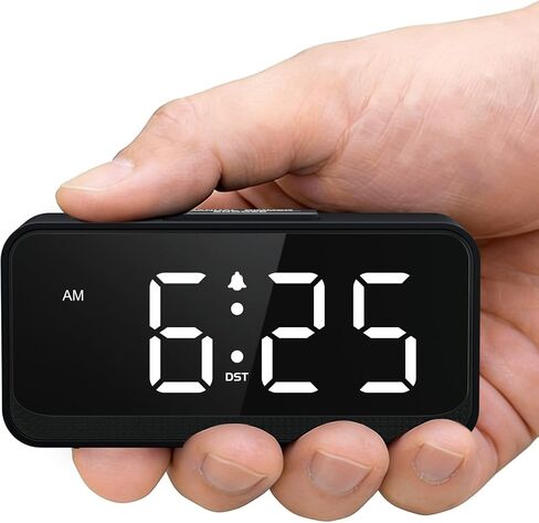Battery Operated Small Alarm Clock: Digital Compact Large Display Cordless Clock for Bedroom Travel - Simple to Use for Seniors Teens White Digits in Kuwait