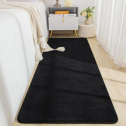 Soft Runner Rugs for Bedroom 2x6, Non Slip Runners for Hallway Kitchen Laundry Dorm Washable, Minimalist Low Pile Long Rugs for Boys Men Girls Kids, Black in Saudi Arabia