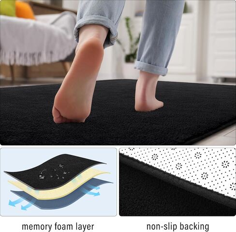 Soft Runner Rugs for Bedroom 2x6, Non Slip Runners for Hallway Kitchen Laundry Dorm Washable, Minimalist Low Pile Long Rugs for Boys Men Girls Kids, Black in Saudi Arabia