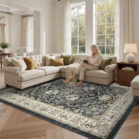 2x6 Washable Kitchen Runner Rug, Non Slip Vintage Runner Rugs for Hallway, Ultra-Thin Low Pile Distressed Kitchen Rugs Non Skid, Machine Washable Laundry Entryway Indoor Carpet,Beige/Blue in Kuwait