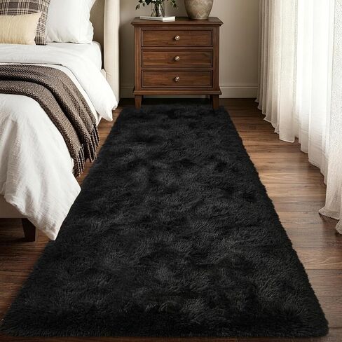 2x6 Black Runner Rug for Bedroom Hallway Living Room, Fluffy Shag Soft Plush Furry Carpet Solid Color, Non-Slip Indoor Floor Mat for Entryway Bathroom Bedside Laundry Living Room Home Decor in Saudi Arabia