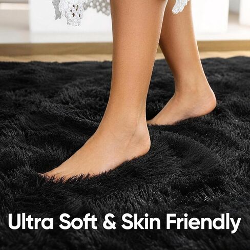 2x6 Black Runner Rug for Bedroom Hallway Living Room, Fluffy Shag Soft Plush Furry Carpet Solid Color, Non-Slip Indoor Floor Mat for Entryway Bathroom Bedside Laundry Living Room Home Decor in Saudi Arabia