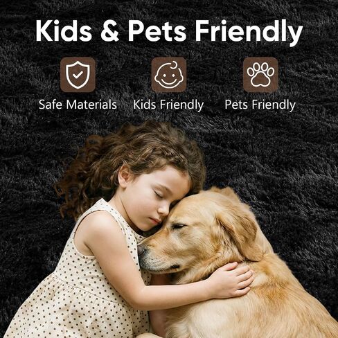 2x6 Black Runner Rug for Bedroom Hallway Living Room, Fluffy Shag Soft Plush Furry Carpet Solid Color, Non-Slip Indoor Floor Mat for Entryway Bathroom Bedside Laundry Living Room Home Decor in Saudi Arabia