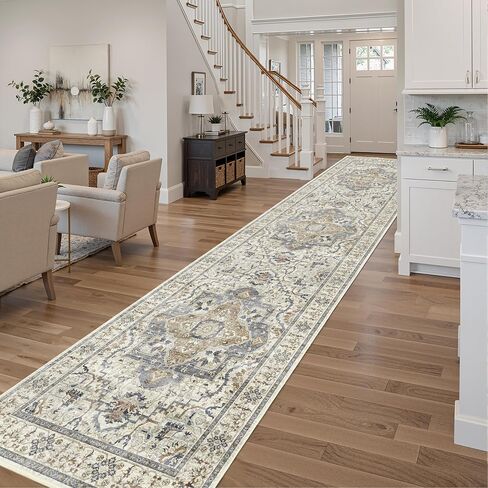 2x6 Washable Kitchen Runner Rug, Non Slip Vintage Runner Rugs for Hallway, Ultra-Thin Low Pile Distressed Kitchen Rugs Non Skid, Machine Washable Laundry Entryway Indoor Carpet,Beige/Blue in Kuwait