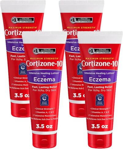 Cortizone-10 Maximum Strength Intensive Healing Itch Relief Lotion for Eczema, 1% Hydrocortisone, Fast-Acting, Anti-Itch Cream for Minor Skin Irritations Due to Eczema, 3.5 oz, 4 pk in Kuwait