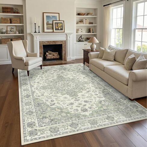 2x6 Washable Kitchen Runner Rug, Non Slip Vintage Runner Rugs for Hallway, Ultra-Thin Low Pile Distressed Kitchen Rugs Non Skid, Machine Washable Laundry Entryway Indoor Carpet,Beige/Blue in Kuwait