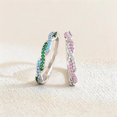 Custom Wavy Birthstone Promise Ring for Women, Personalized Birthstone Rings, Dainty Stackable Wave Ring, Romantic Promise Rings Gift for Girlfriend Wife in Saudi Arabia