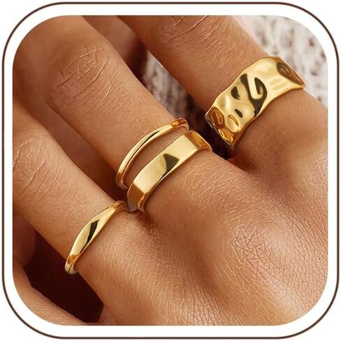TOBENY Stackable Gold Rings for Women Non Tarnish 14K Gold Plated Chunky Stacking Thumb Ring Set Trendy Dainty Statement Promise Wedding Engagement Band Rings for Women Size 6 7 8 9 10 in Saudi Arabia