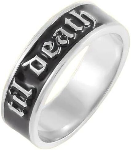 925 Sterling Silver Til Death Band Ring, 4mm Black Enamel, Personalized, Stacking, Wedding, Minimalist, Boho Jewelry for Women in Kuwait