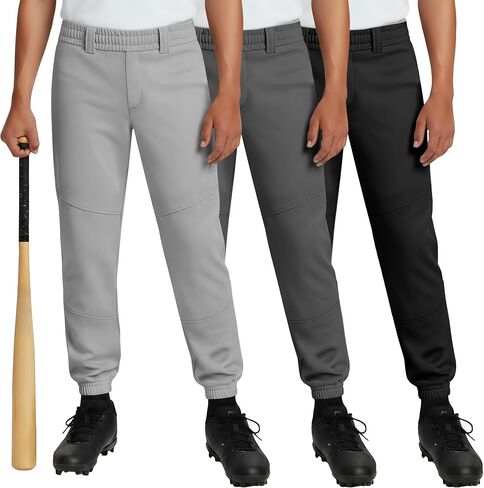 Halfchet 3 Pack Boys' Baseball Pants Youth Softball Pants with Pockets Kids Fast Pitch Ball Practice Trousers 4T-14 Years in Kuwait