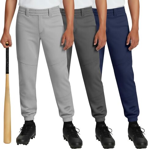 Halfchet 3 Pack Boys' Baseball Pants Youth Softball Pants with Pockets Kids Fast Pitch Ball Practice Trousers 4T-14 Years in Kuwait