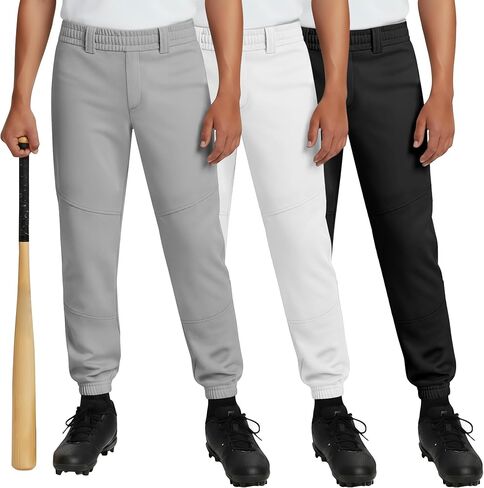 Halfchet 3 Pack Boys' Baseball Pants Youth Softball Pants with Pockets Kids Fast Pitch Ball Practice Trousers 4T-14 Years in Kuwait