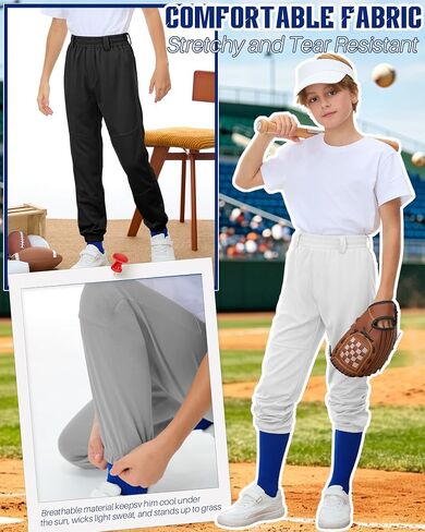 Halfchet 3 Pack Boys' Baseball Pants Youth Softball Pants with Pockets Kids Fast Pitch Ball Practice Trousers 4T-14 Years in Kuwait
