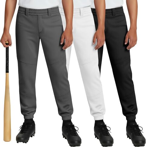 Halfchet 3 Pack Boys' Baseball Pants Youth Softball Pants with Pockets Kids Fast Pitch Ball Practice Trousers 4T-14 Years in Kuwait