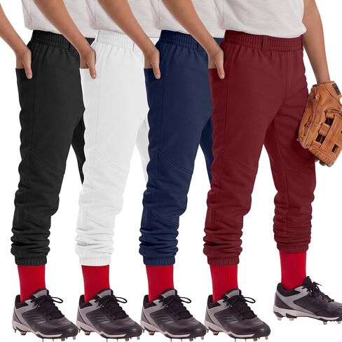 Halfchet 4 Pack 4T-14Y Boys Baseball Pants Elastic Youth Joggers Cuff Pocket Sweatpants Tee Ball Softball Athletic Training in Kuwait