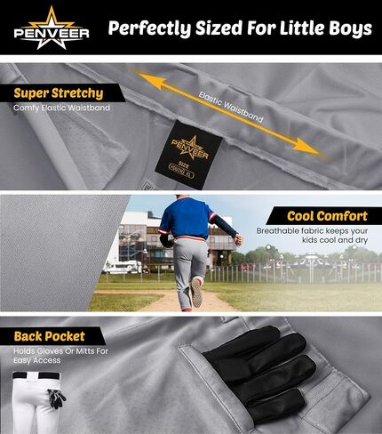 Pull-Up Youth Baseball Pants, Quarter Open Fly Boys Baseball Pants with Durable Snap & Elastic Bottom, T Ball Pants in Saudi Arabia