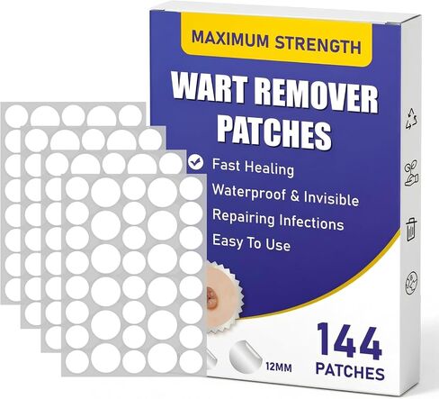 QIYANA Wart Remover Patches, 40% Salicylic Acid Hydrocolloid Patches, Enhanced Adhesive Waterproof Invisible Stickers for Common Plantar Warts, Skin Bumps on Fingers Feet Toes,144 Patches in Kuwait