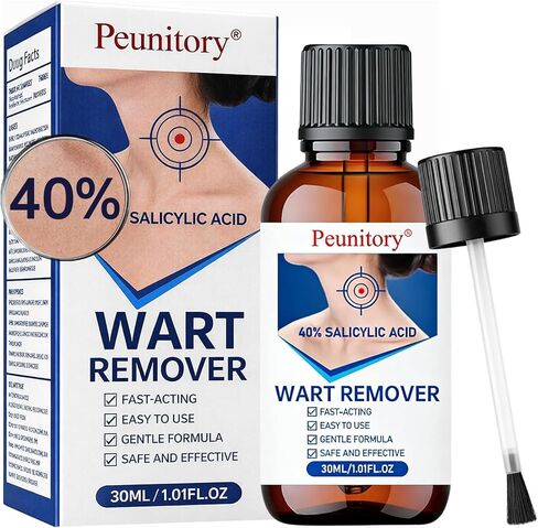 Peunitory 40% Salicylic Acid Wart Remover Liquid, Fast-Acting Maximum Strength Plantar Wart Remover with Natural Herbal Extract for Common Warts & Corns on Hands, Feet, Neck & Body, 1.01 fl oz in Saudi Arabia