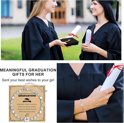 2026 Graduation Gift for Her, Natural Stone Compass Bracelets Gift for Class of 2026, with Unique Grad Cap Box and Gift Card, Adventure Begins Gifts, for Primary Middle School High School College Grads in Saudi Arabia