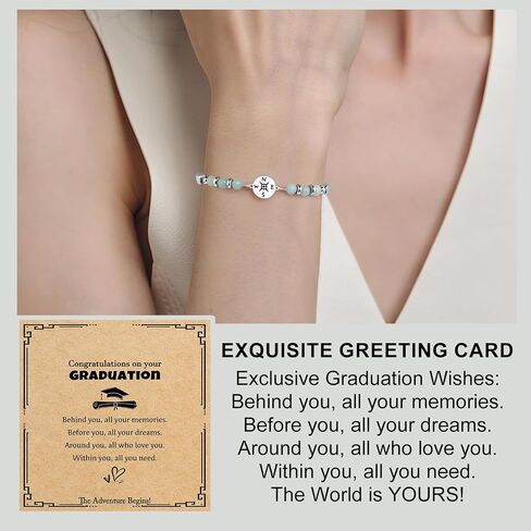 2026 Graduation Gift for Her, Natural Stone Compass Bracelets Gift for Class of 2026, with Unique Grad Cap Box and Gift Card, Adventure Begins Gifts, for Primary Middle School High School College Grads in Saudi Arabia