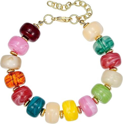 Boho Chunky Beaded Strand Bracelet for Women - Multicolor Acrylic Resin Beaded Bracelet, Adjustable Stackable Statement Jewelry for Summer Festivals in Kuwait