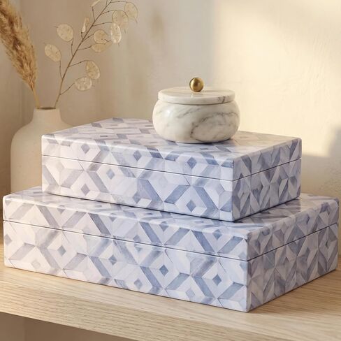 ZICOTO Decorative Storage Boxes with Lids - Set of 2 Beautiful Organizer Bins for Your Bookshelf Home Decor - Safely Store Photos, Documents and Memory Box Keepsakes on Your Shelves in Style in Kuwait